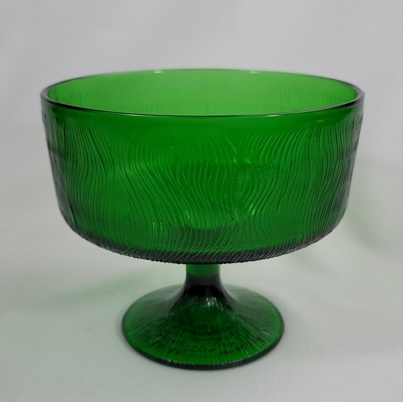 Vtg Hoosier Glass Tree Bark Motif Green Glass Compote - Picture 15 of 15